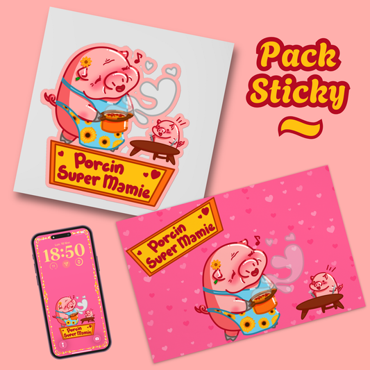 PACK STICKY Porcin Super Mamie