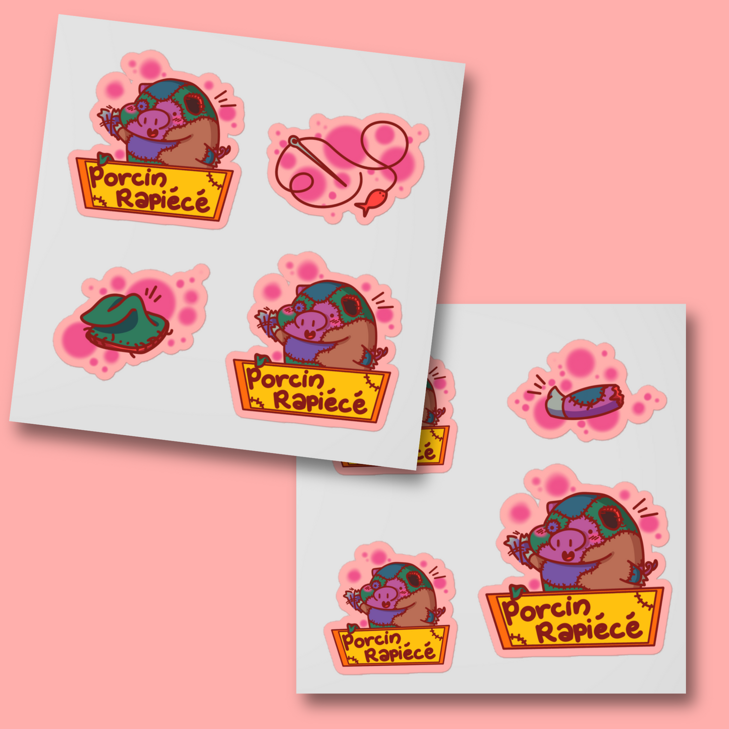 Pack de 5 Stickers Porcin Rapiécé + 3 Bonus !